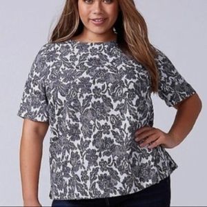 Women's Black White Embroidered Floral Lane Bryant Blouse Tie Back Size  26 / 28
